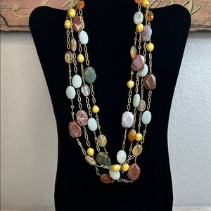 Stunning Vintage 92 Inch Free Form Stone and Freshwater Pearl Beaded Necklace